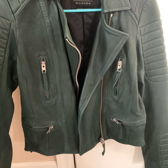 All saints green leather jacket Clearance